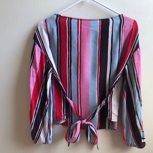 Zara slit sleeve, tie-back striped top